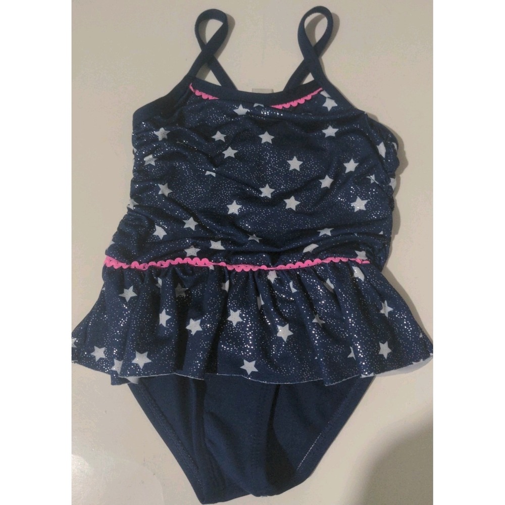 Pink Platinum Baby Girl Navy Blue White Stars One Piece Swimsuit Size 18 Months
